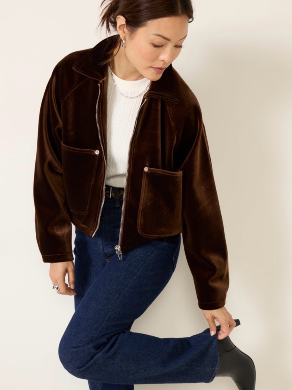 Blank NYC Chocolate Brown Velvet Bomber Jacket